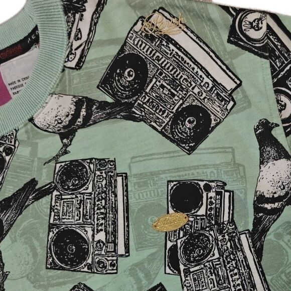 Parish T Shirt Men's 2XL XXL Graphic Pigeon Bird Boombox Green Melody Black Y2K - Picture 6 of 8